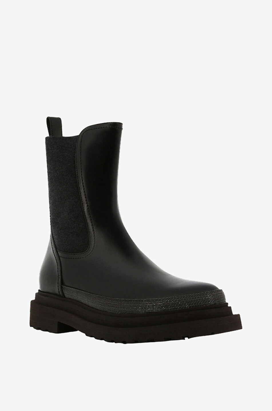 BRUNELLO CUCINELLI Monile glossy smooth leather and knit chelsea boots Women BLACK 1