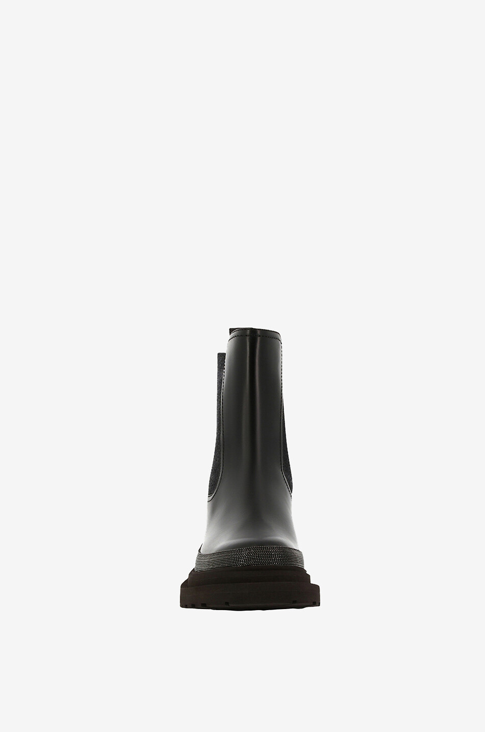 BRUNELLO CUCINELLI Monile glossy smooth leather and knit chelsea boots Women BLACK 2