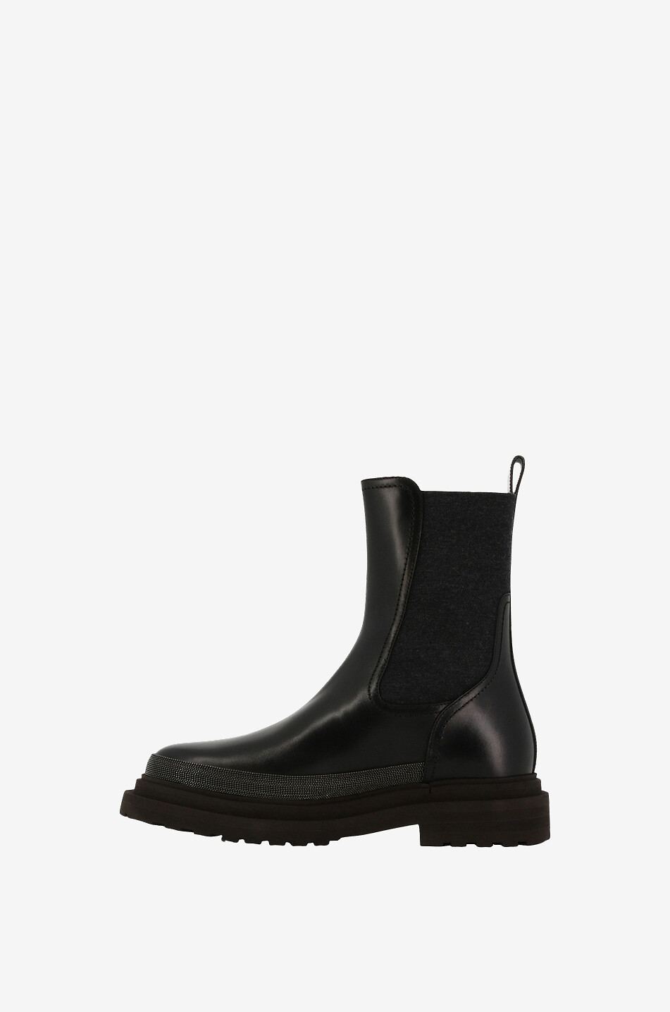 BRUNELLO CUCINELLI Monile glossy smooth leather and knit chelsea boots Women BLACK 3