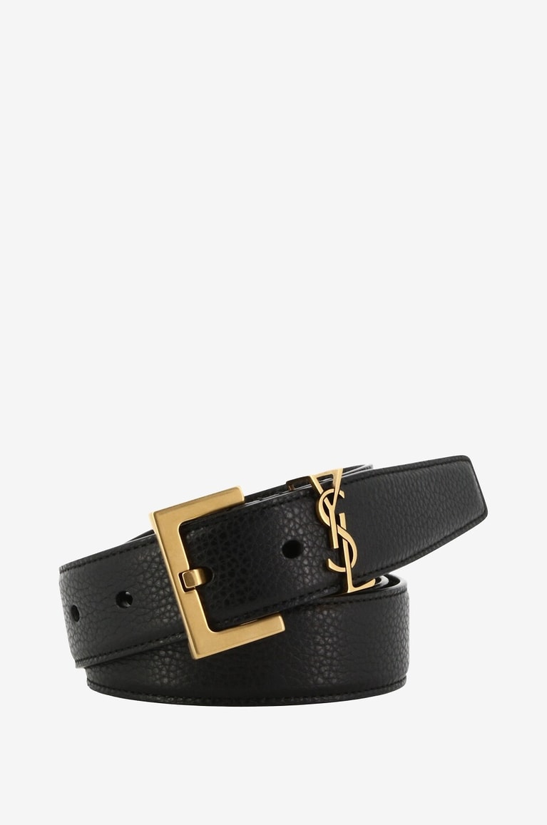 SAINT LAURENT PARIS Ceinture en cuir grainé Cassandre - 30 mm Femme NOIR 1
