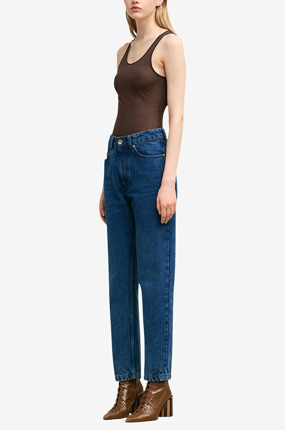 AMI Verkürzte Jeans mit geradem Bein und hoher Taille aus Baumwolle Damen BLAU 3
