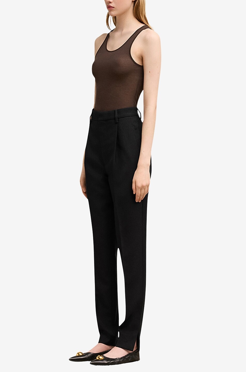 Tapered virgin wool trousers with waistband tucks