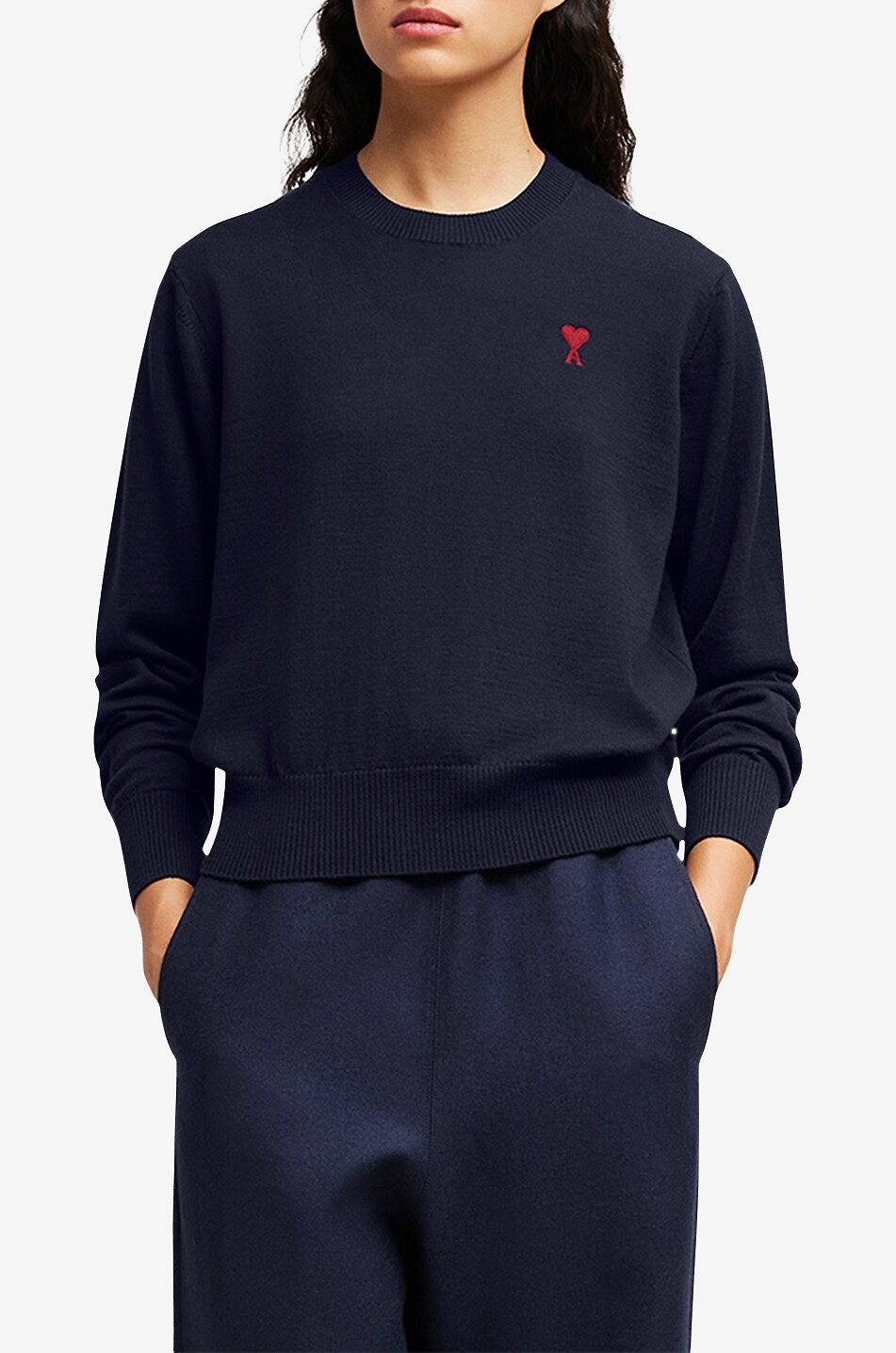 AMI Pull à col rond en laine Ami de Coeur Femme BLEU FONCE 2