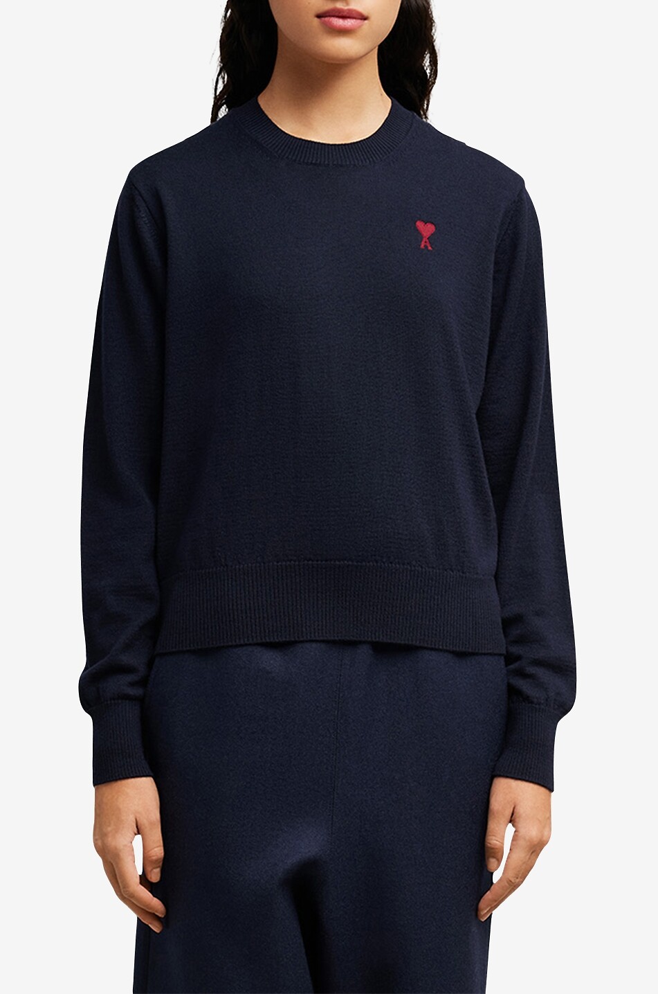AMI Pull à col rond en laine Ami de Coeur Femme BLEU FONCE 3