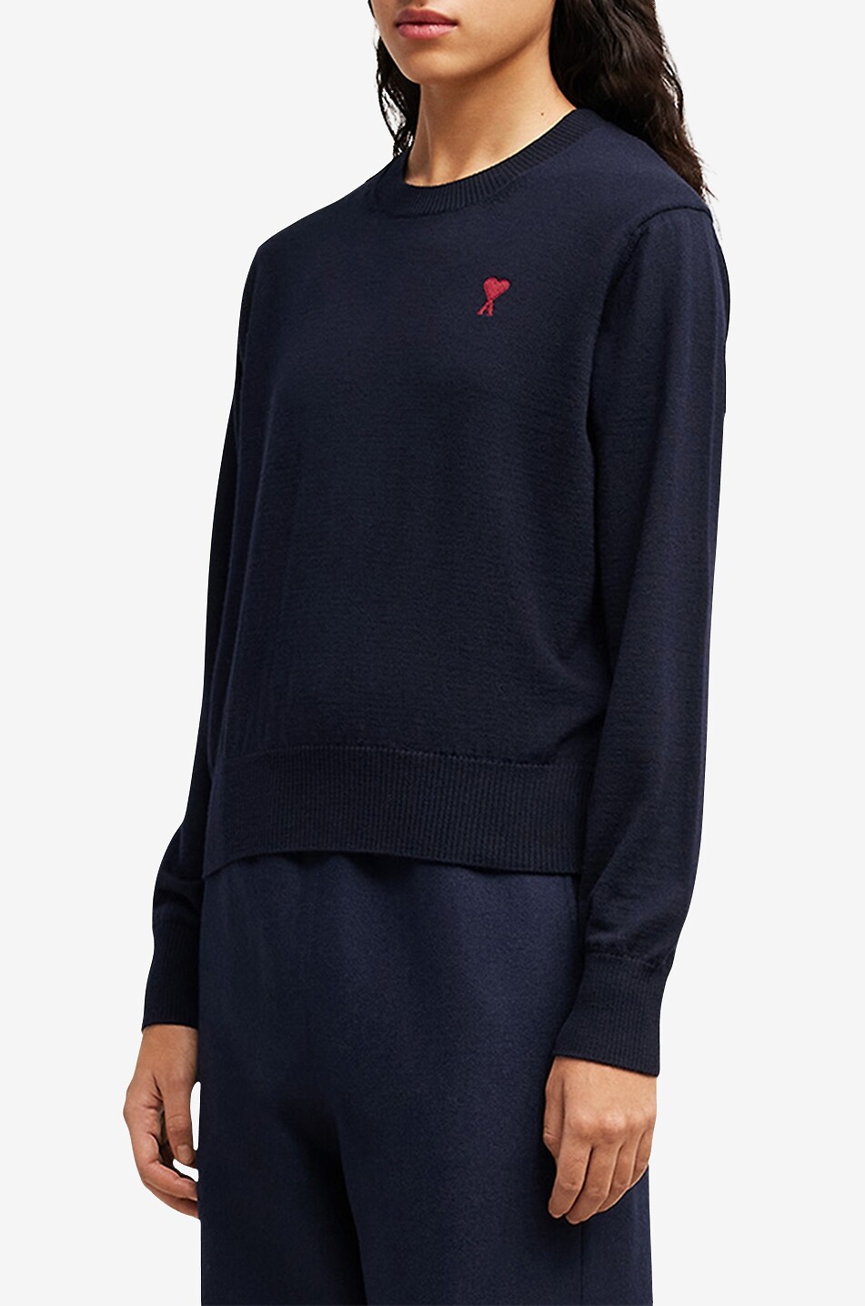 AMI Pull à col rond en laine Ami de Coeur Femme BLEU FONCE 4