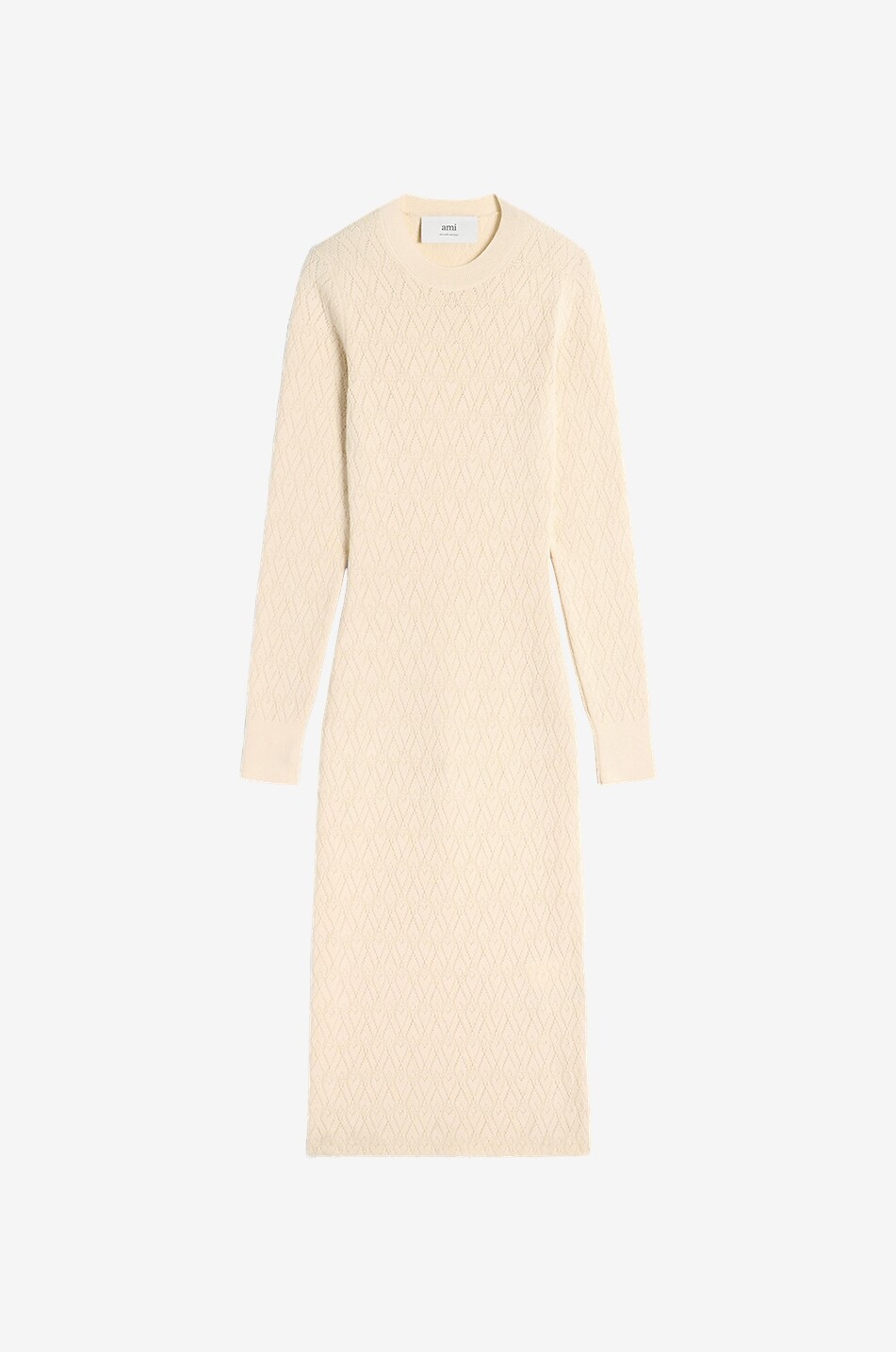 AMI Robe pull ajourée ajustée en coton et laine Ami de Coeur Femme BLANC CASSE 1