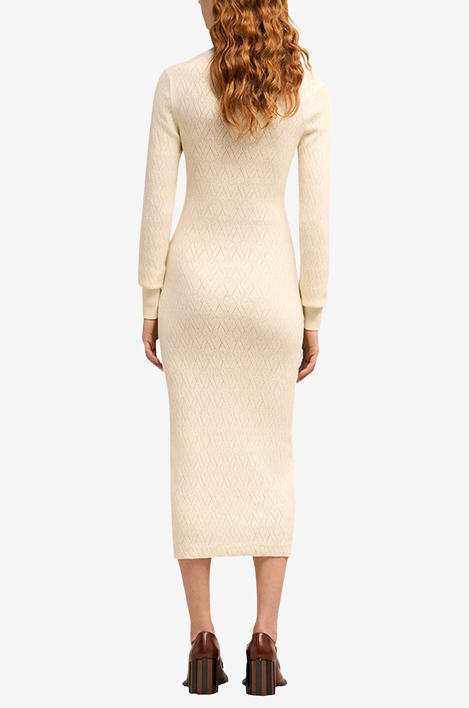 AMI Robe pull ajourée ajustée en coton et laine Ami de Coeur Femme BLANC CASSE 4