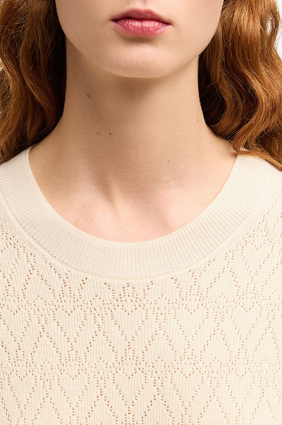 AMI Robe pull ajourée ajustée en coton et laine Ami de Coeur Femme BLANC CASSE 6