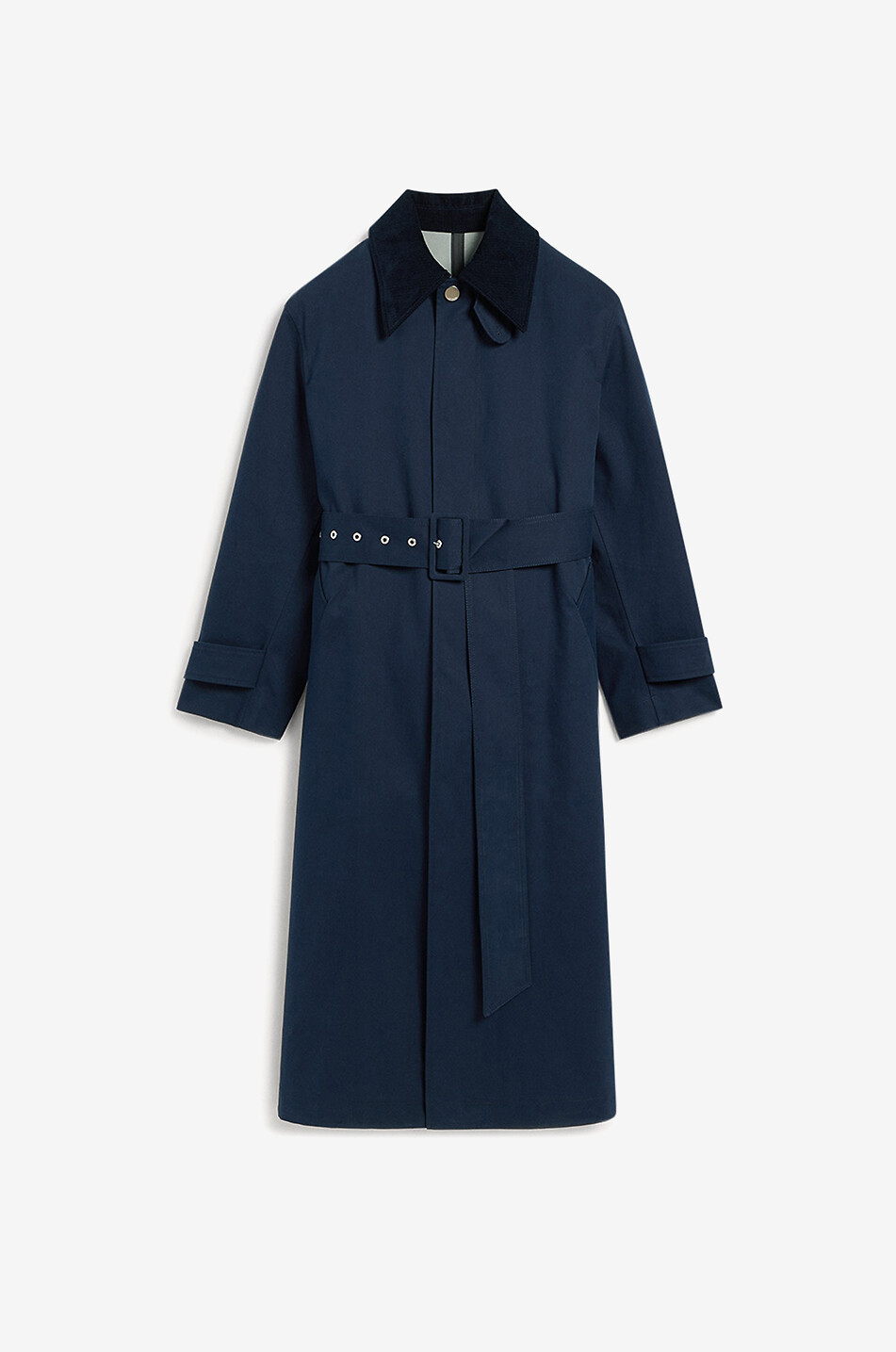 AMI Trench en coton à col en velours côtelé Femme BLEU FONCE 1