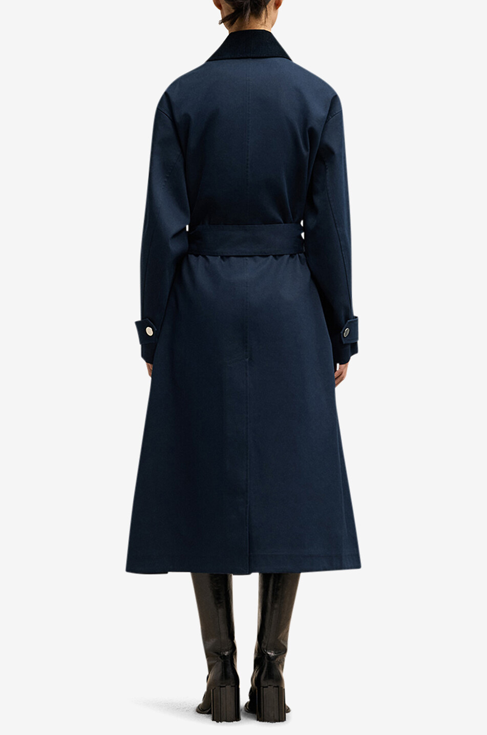 AMI Trench en coton à col en velours côtelé Femme BLEU FONCE 4