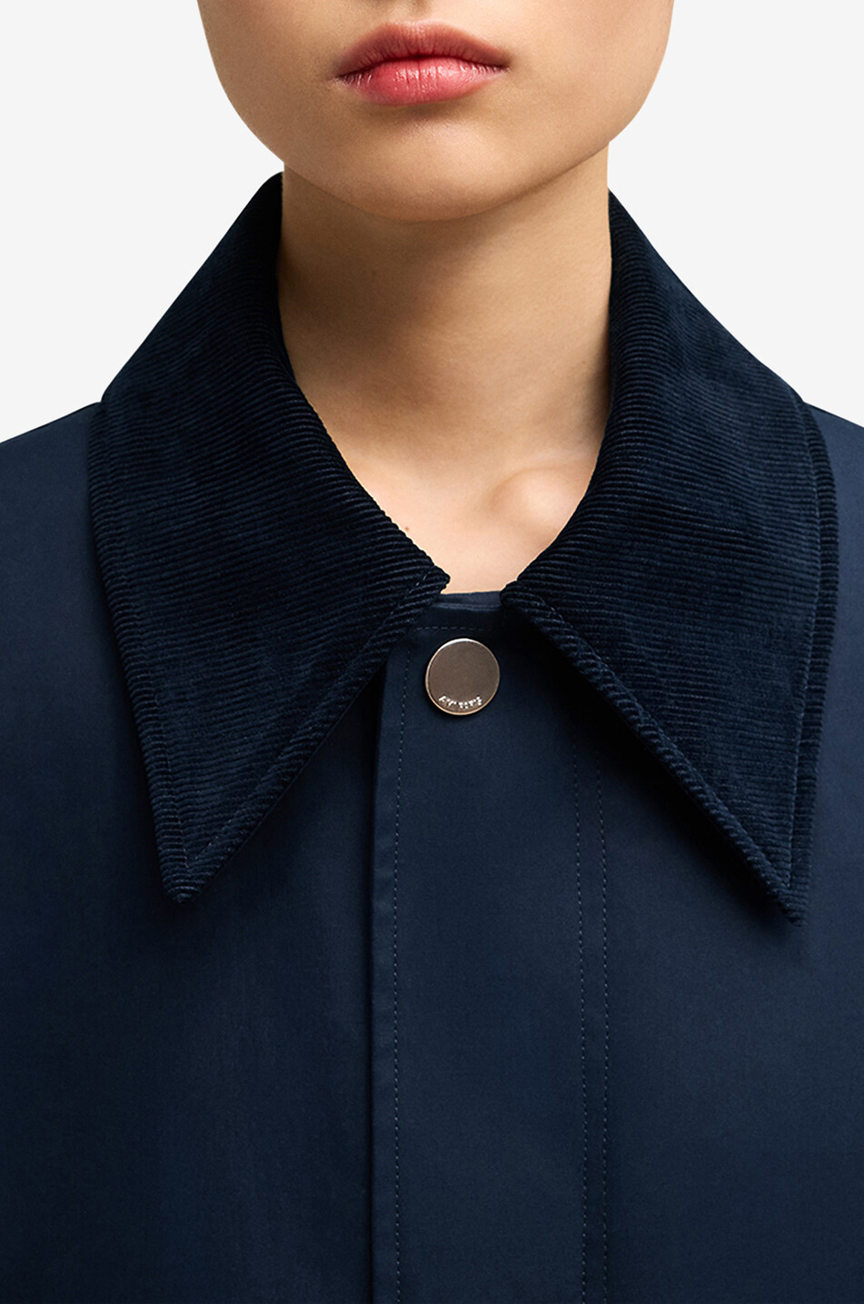 AMI Trench en coton à col en velours côtelé Femme BLEU FONCE 6