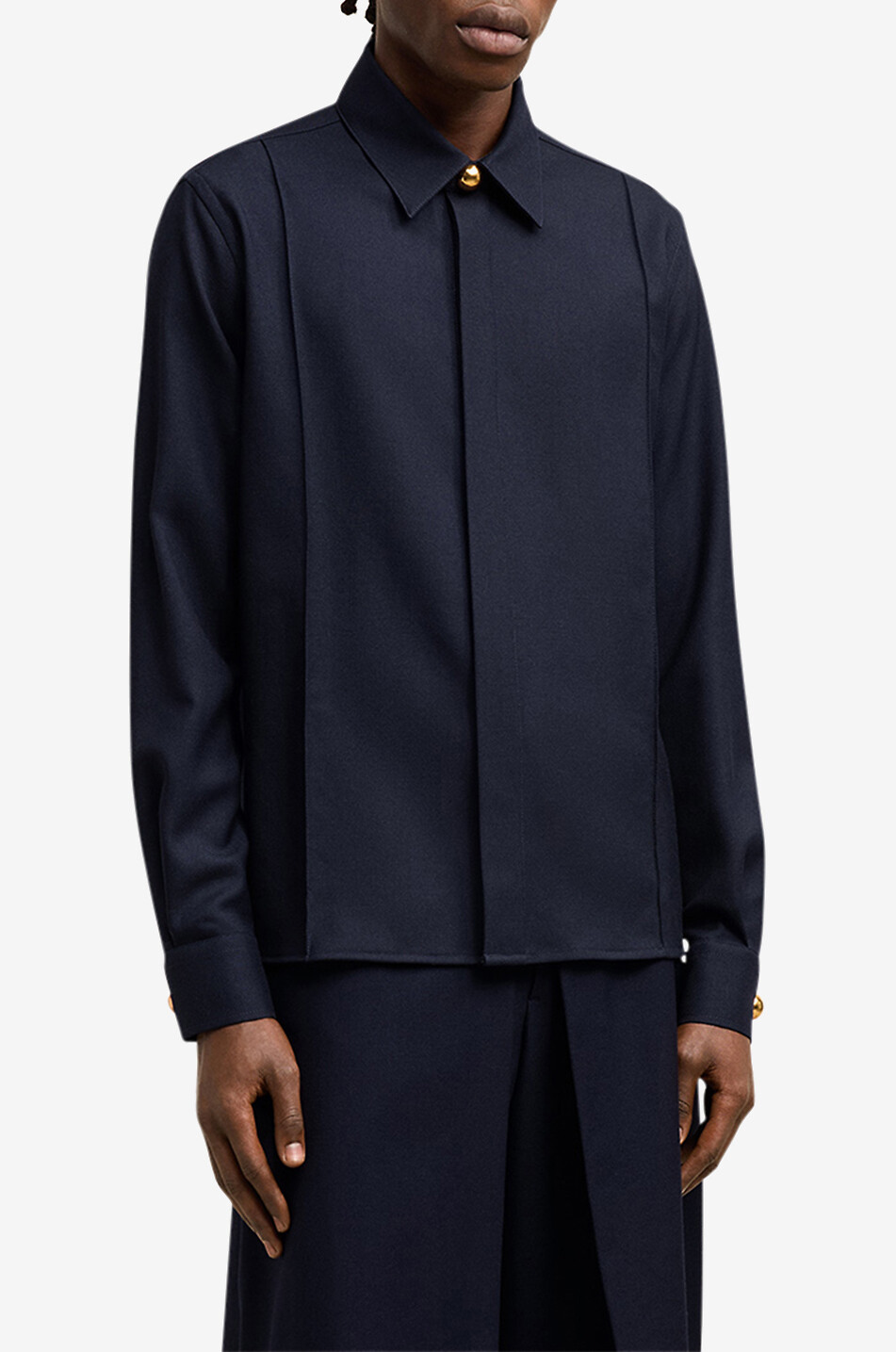 AMI Pin Tuck virgin wool long-sleeved shirt Men DARK BLUE 5
