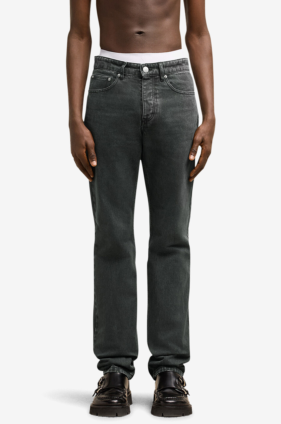 AMI Cotton straight-leg faded jeans Men BLACK 5