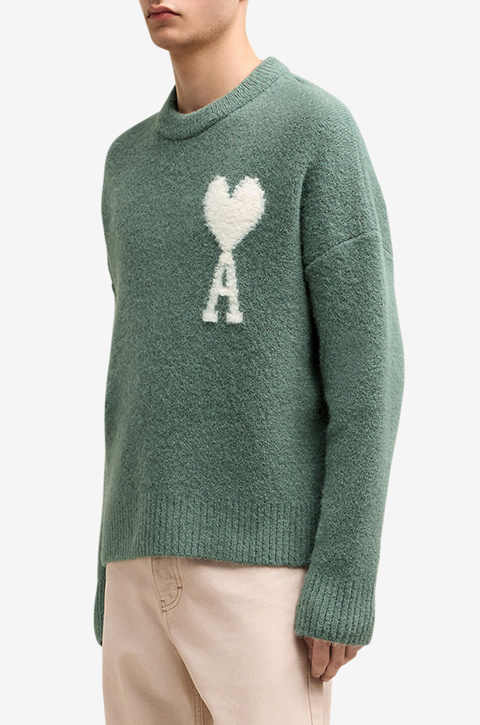 AMI Pull à col rond en laine d'alpaga Ami de Coeur Homme VERT 4