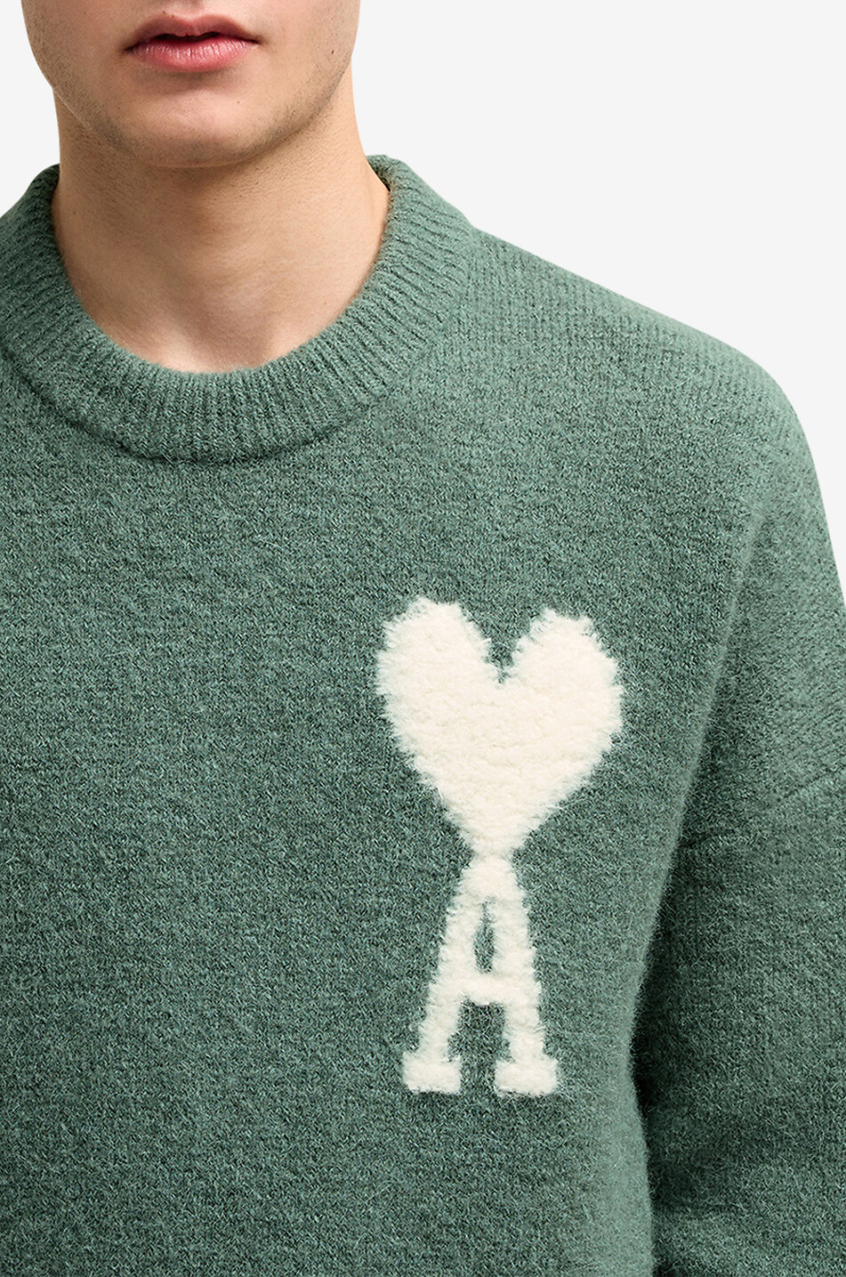 AMI Pull à col rond en laine d'alpaga Ami de Coeur Homme VERT 5