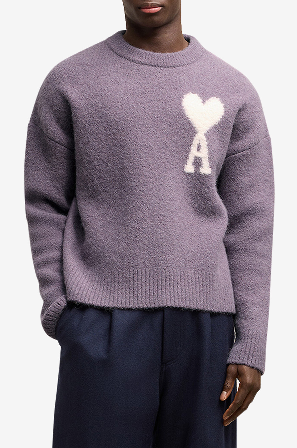 AMI Pull à col rond en laine d'alpaga Ami de Coeur Homme VIOLET 2