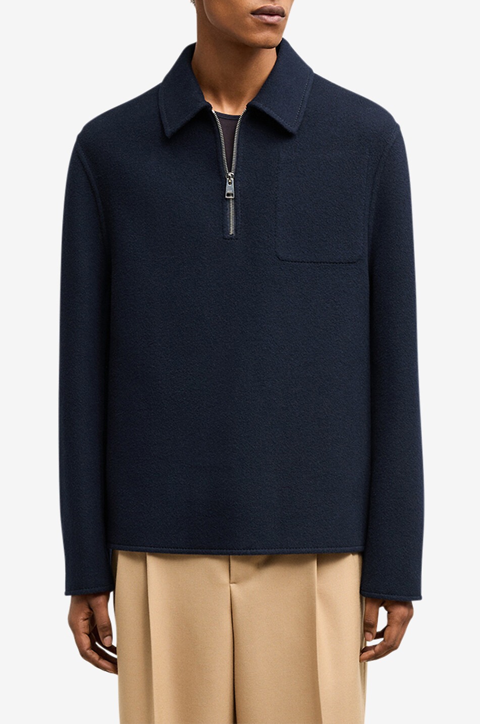 AMI Vareuse en laine et cachemire semi-zippée Homme BLEU FONCE 5