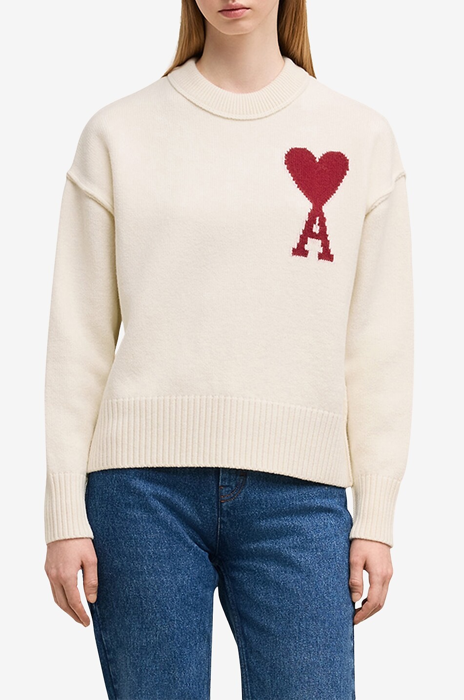 AMI Pullover mit Rundhalsausschnitt aus Wolle Ami de Coeur Damen CREMEFARBEN 2