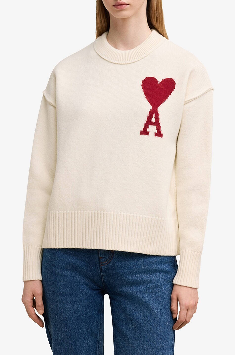 AMI Pullover mit Rundhalsausschnitt aus Wolle Ami de Coeur Damen CREMEFARBEN 5