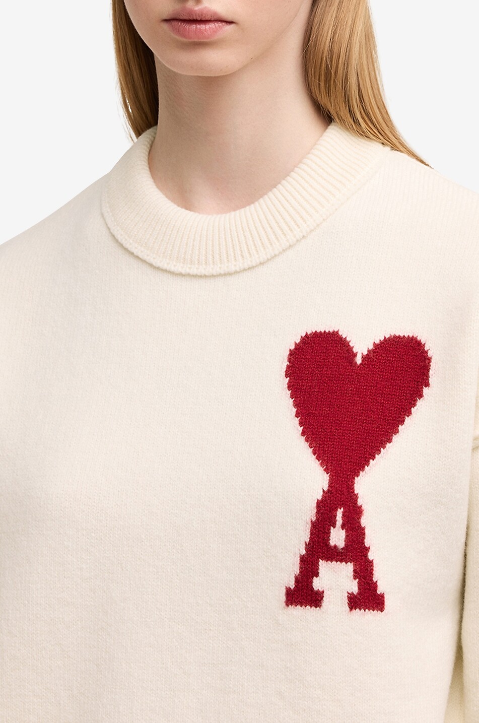 AMI Pullover mit Rundhalsausschnitt aus Wolle Ami de Coeur Damen CREMEFARBEN 6