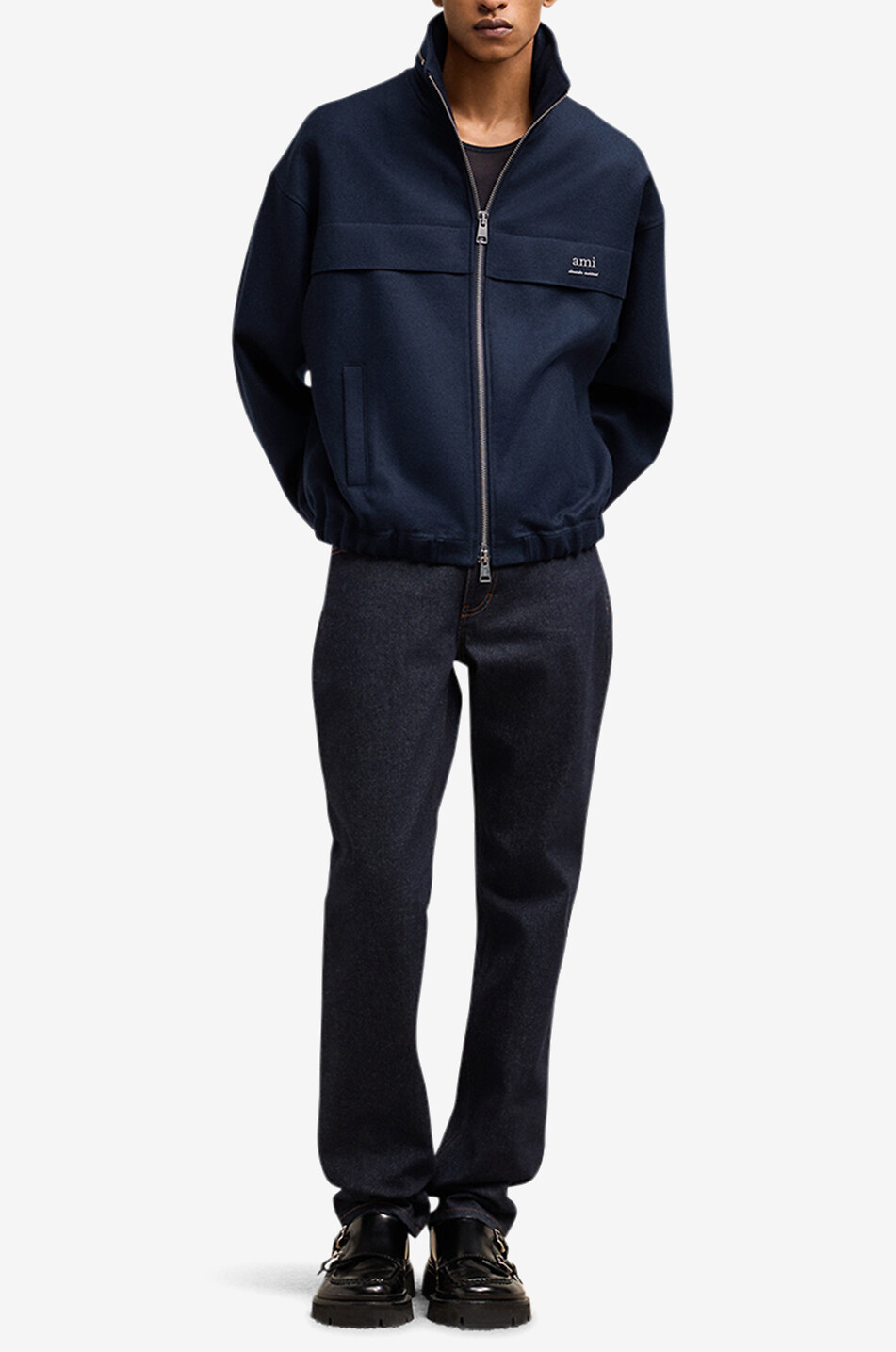 AMI Veste coupe-vent en laine vierge ami Homme BLEU FONCE 2