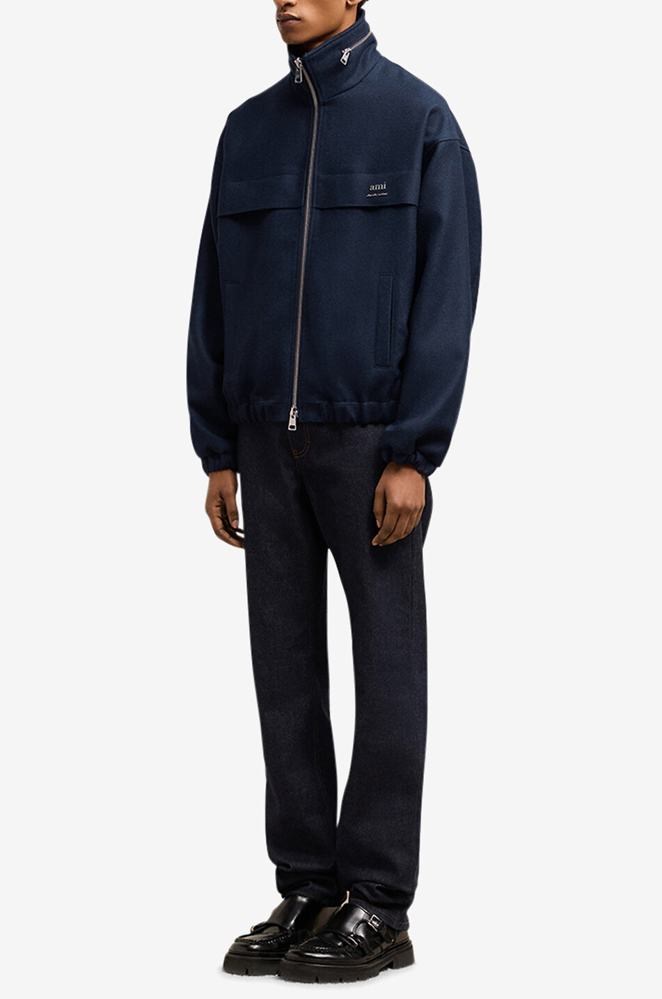 AMI Veste coupe-vent en laine vierge ami Homme BLEU FONCE 3