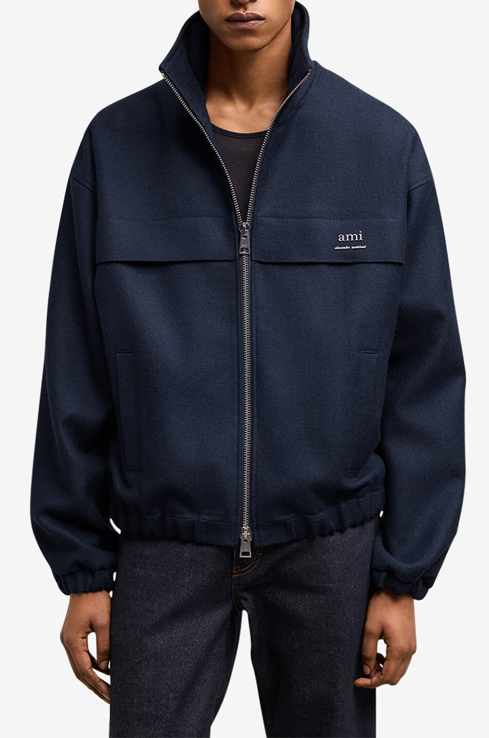 AMI Veste coupe-vent en laine vierge ami Homme BLEU FONCE 5