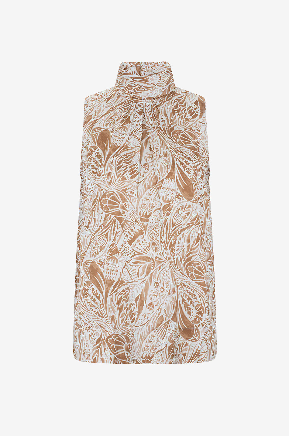 Top sans manches à col montant en soie imprimée Huba