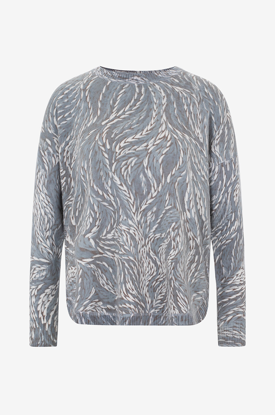 Bedruckter Kaschmirpullover mit abgerundeten Säumen