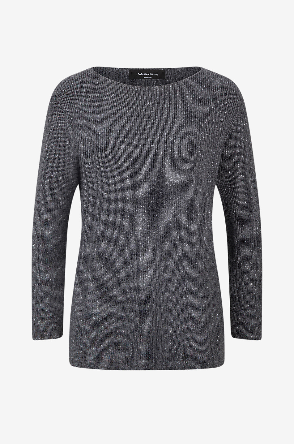 Pull droit côtelé en laine scintillante à col bateau