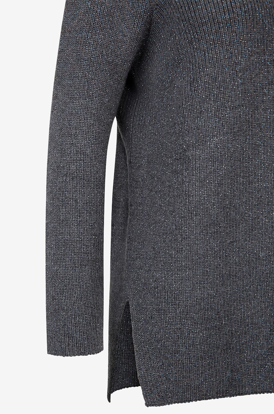 FABIANA FILIPPI Pull droit côtelé en laine scintillante à col bateau Femme GRIS FONCÉ 3