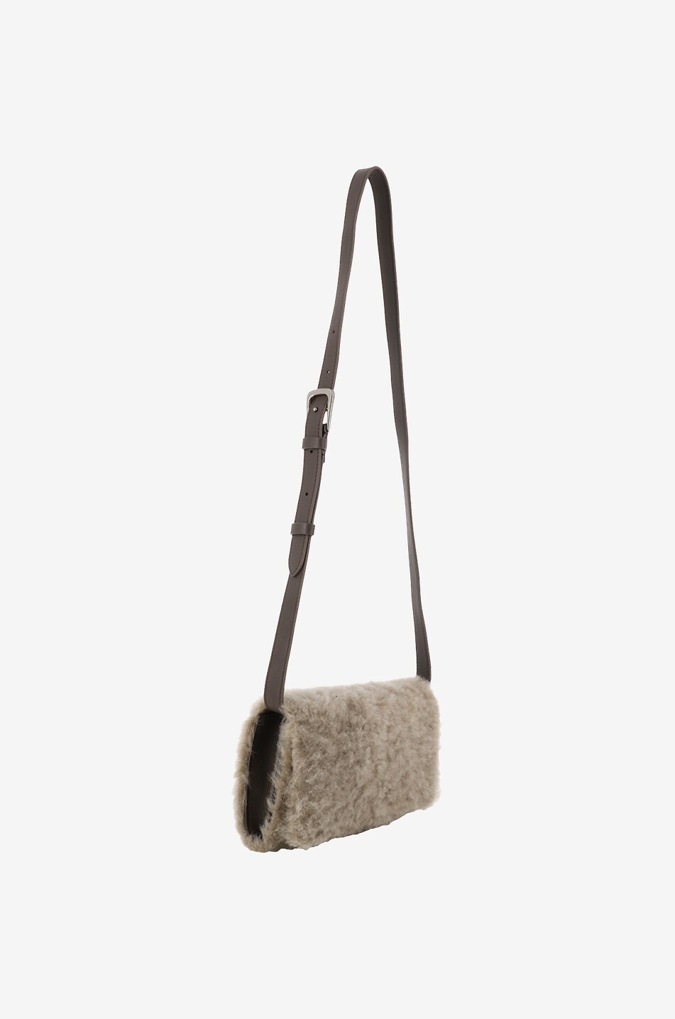 Frosted effect shearling shoulder bag BRUNELLO CUCINELLI BROWN