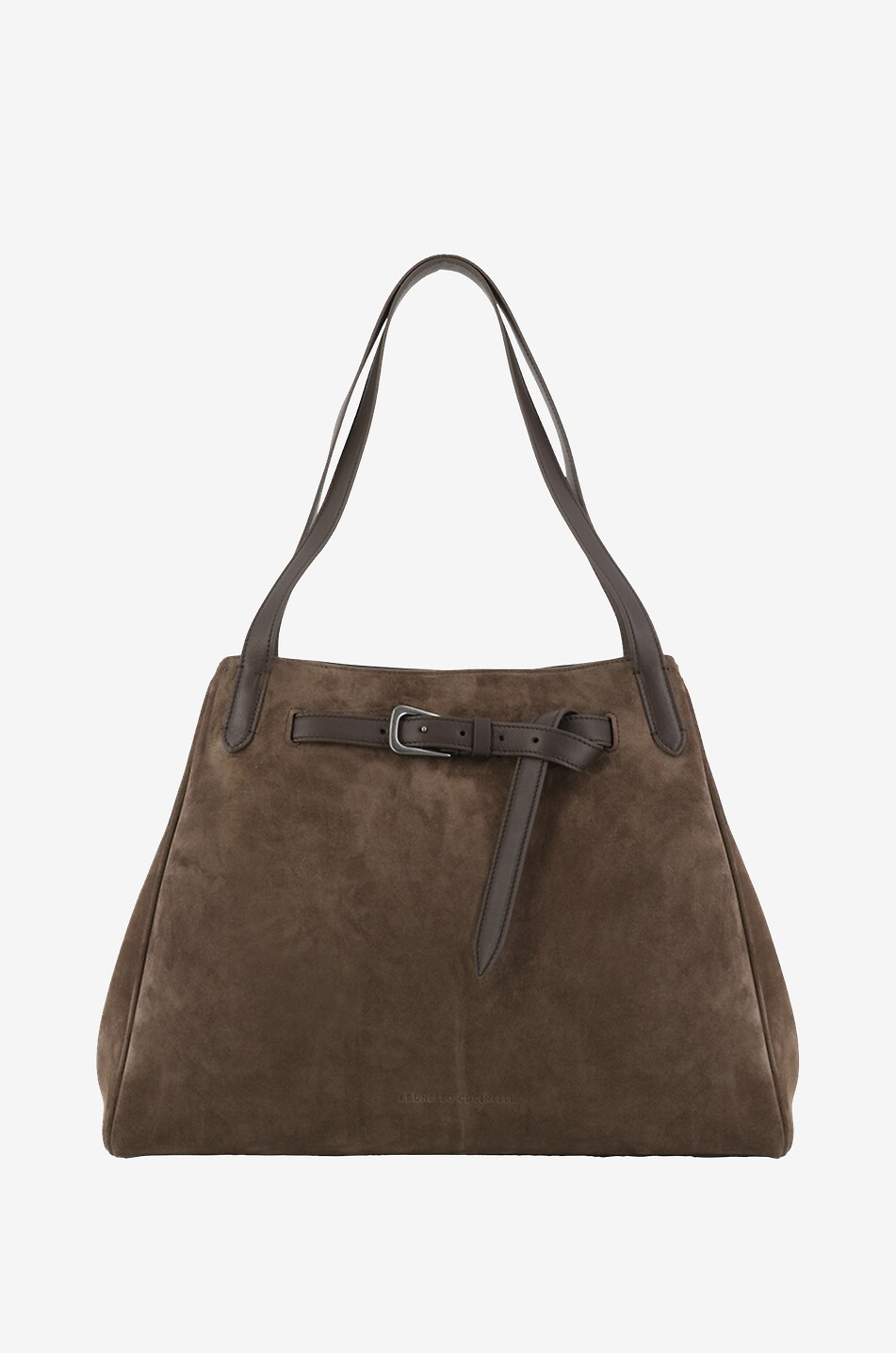 Soft Large suede and smooth leather bucket bag with belt detail