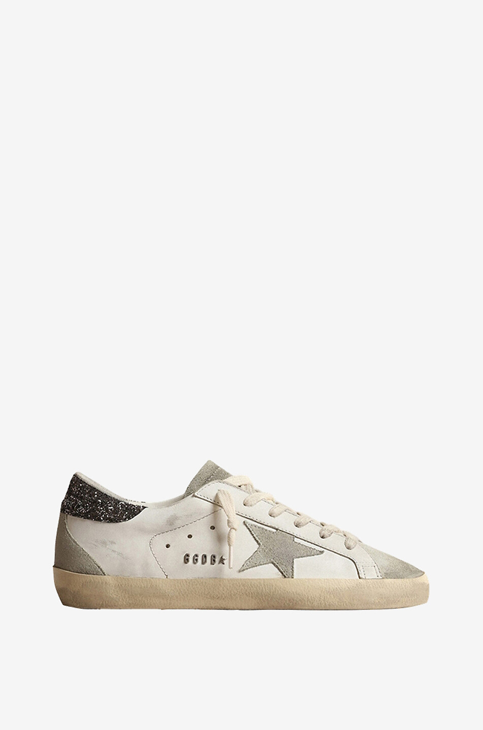 Super Star low-top leather and suede sneakers with glitter