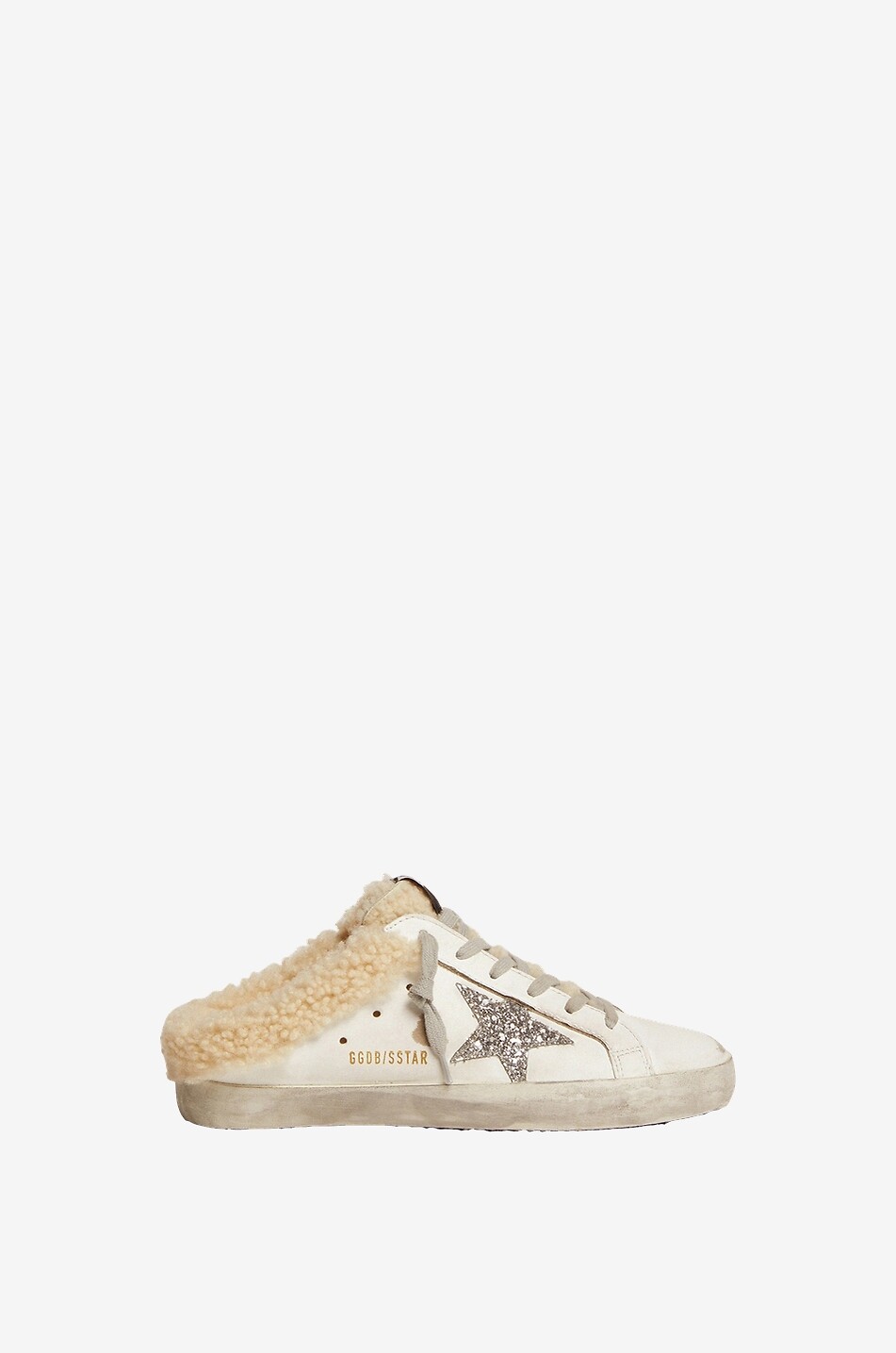GOLDEN GOOSE Niedrige Leder- und Shearlingsneakers Super-Star Sabot Damen GRAU 1
