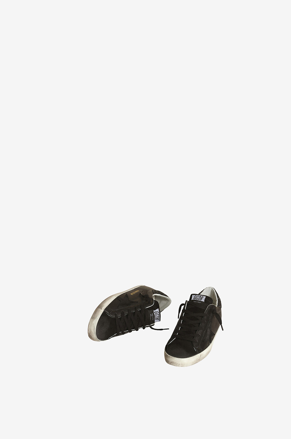 GOLDEN GOOSE Niedrige Nappa- und Wildledersneakers mit Glitter Super Star Damen SCHWARZ 2