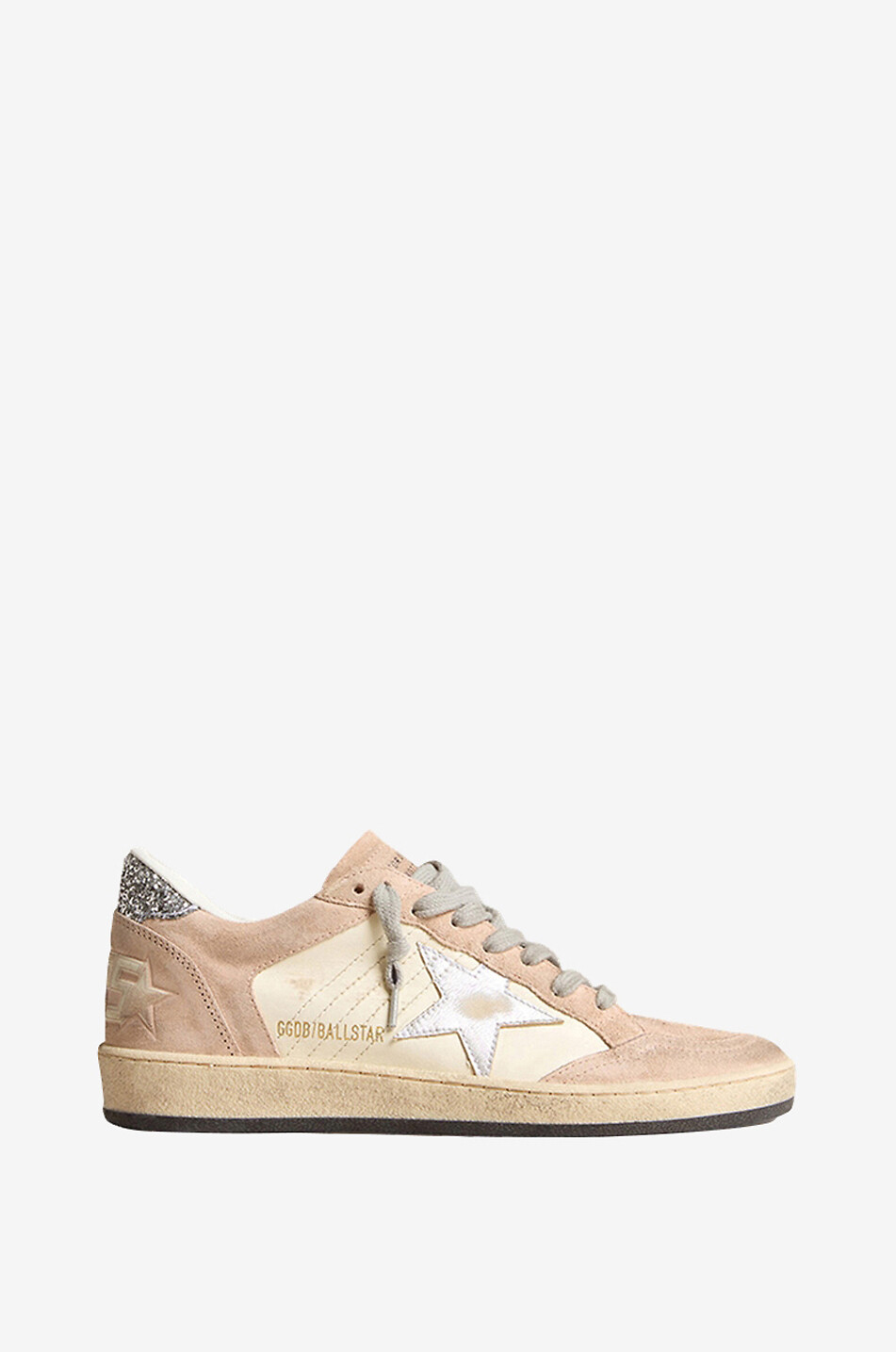 GOLDEN GOOSE Niedrige Leder- und Wildledersneakers mit Glitter Ballstar Damen [akeneo-beigefonce] 1