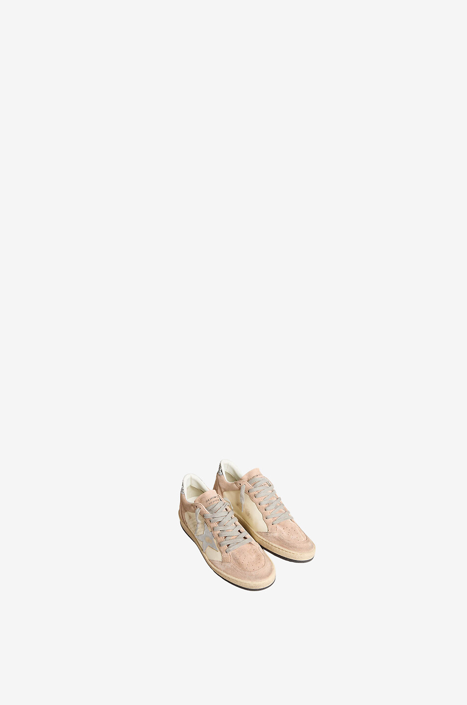 GOLDEN GOOSE Niedrige Leder- und Wildledersneakers mit Glitter Ballstar Damen [akeneo-beigefonce] 2