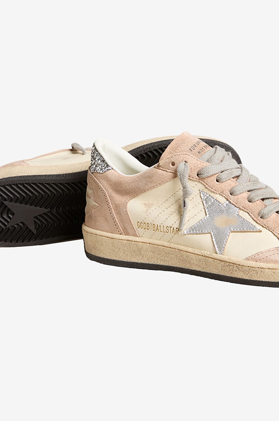 GOLDEN GOOSE Niedrige Leder- und Wildledersneakers mit Glitter Ballstar Damen [akeneo-beigefonce] 4
