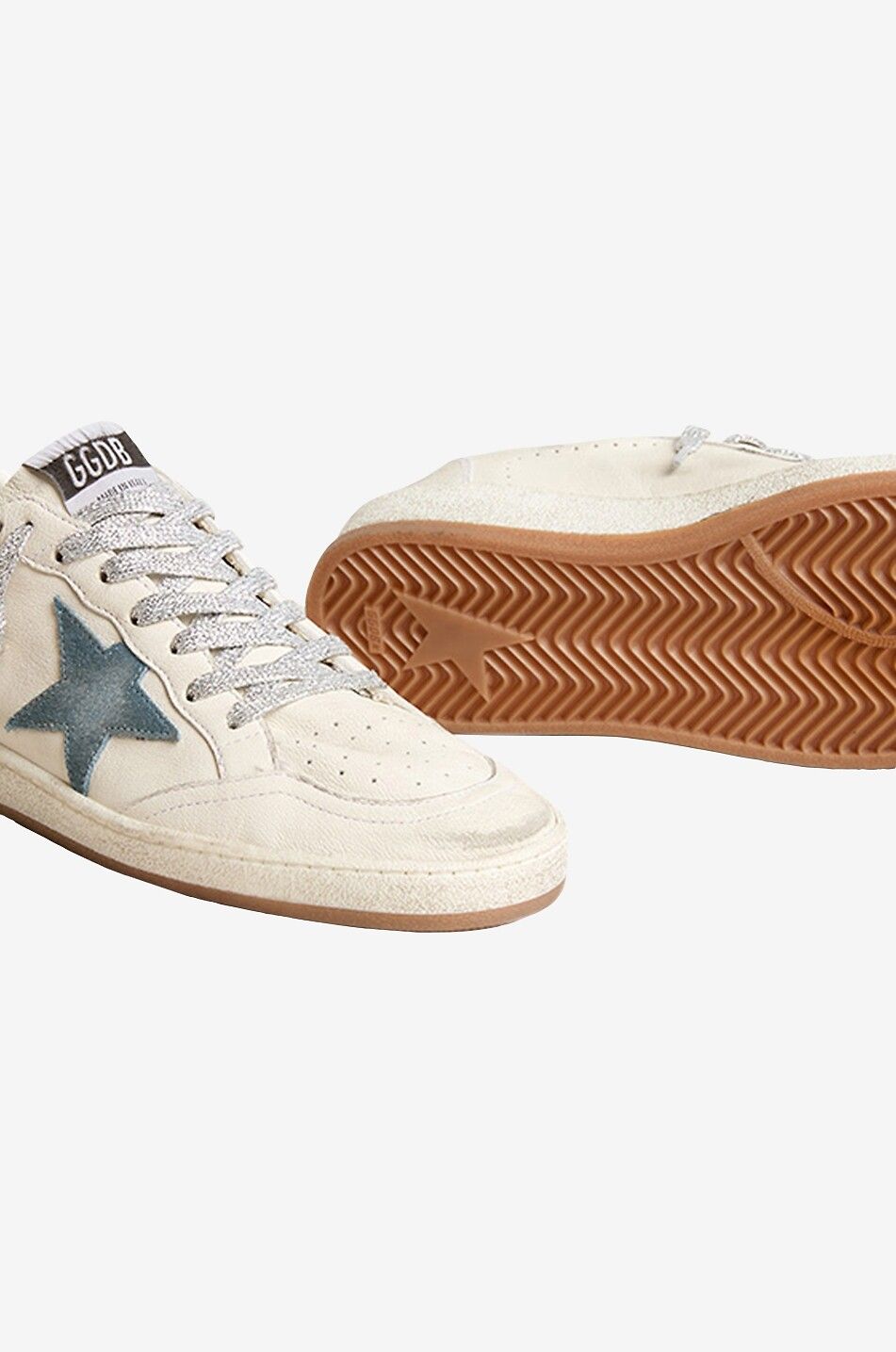 GOLDEN GOOSE Baskets basses en cuir nappa et cuir métallisé Ballstar Femme BLEU 5