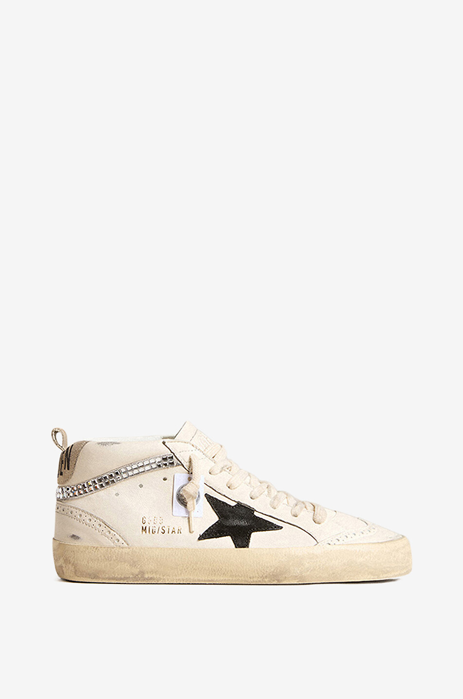GOLDEN GOOSE Mid-Star mid-top leather sneakers with rhinestones Women BLACK 1