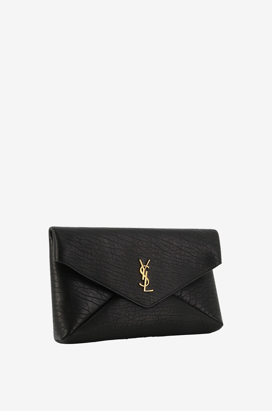 SAINT LAURENT PARIS Pochette enveloppe en cuir d'agneau grainé Cassandre Large Femme NOIR 2