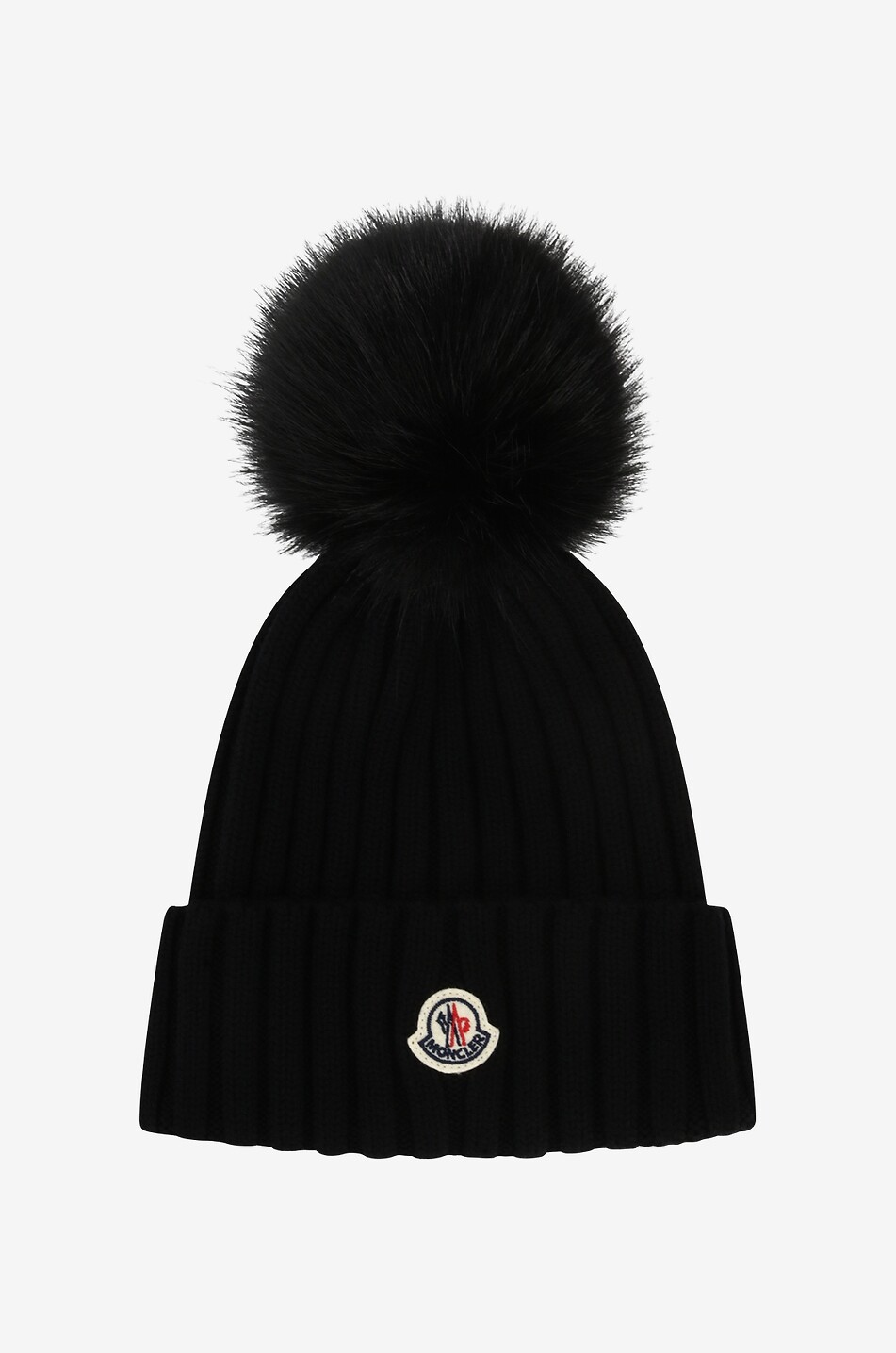 Bonnet côtelé en laine à pompon en peluche