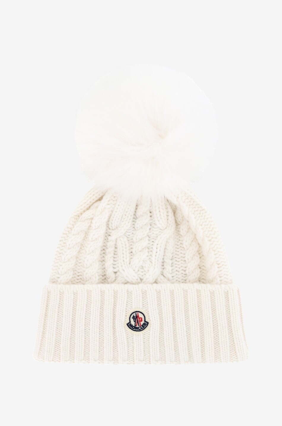 MONCLER Plush pom-pom adorned wool and cashmere cable-knit beanie Women WHITE 1