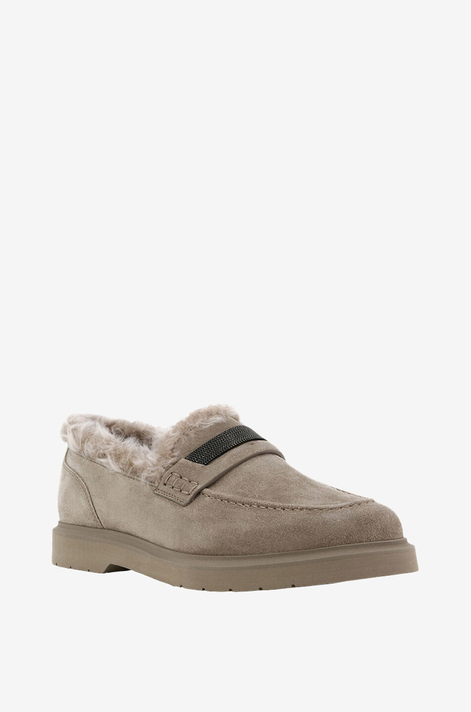 Shearling lined suede penny loafers