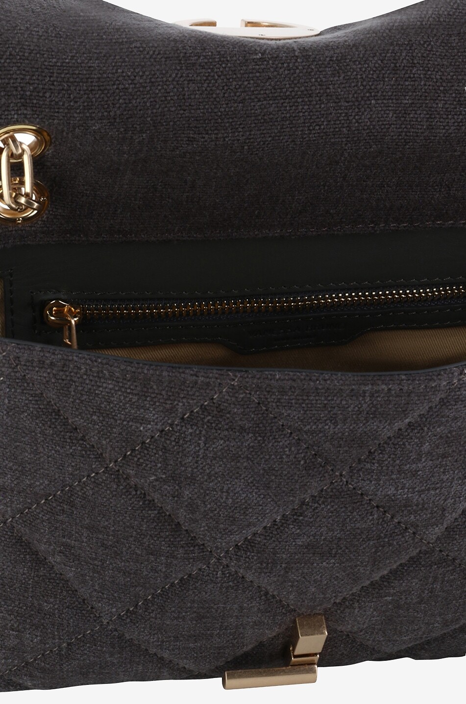 VANESSA BRUNO Moon quilted linen shoulder bag Women DARK GREY 5