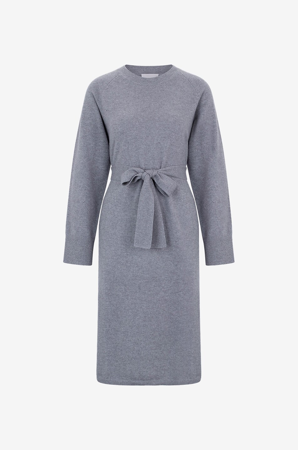 Belted cashmere midi knit dress