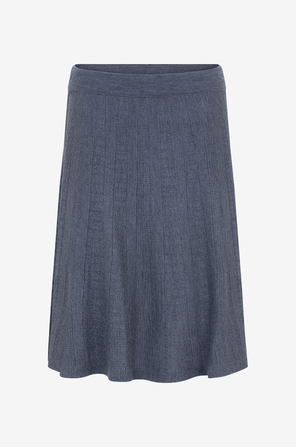 Short A-line merino wool openwork knit skirt