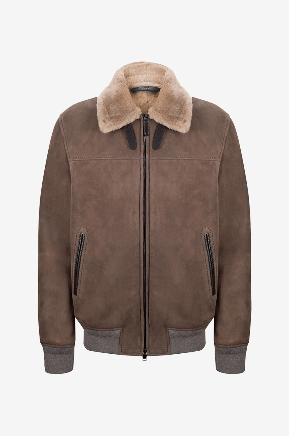 Shearling and suede bomber jacket