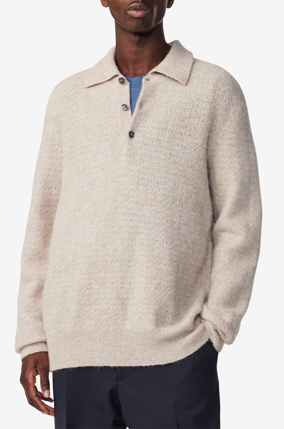 Alpaka-Mix-Polo-Pullover mit Strickmuster Alfie